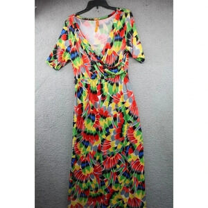 Magic Bold Flowy Maxi Dress-Size Large-V-Neck